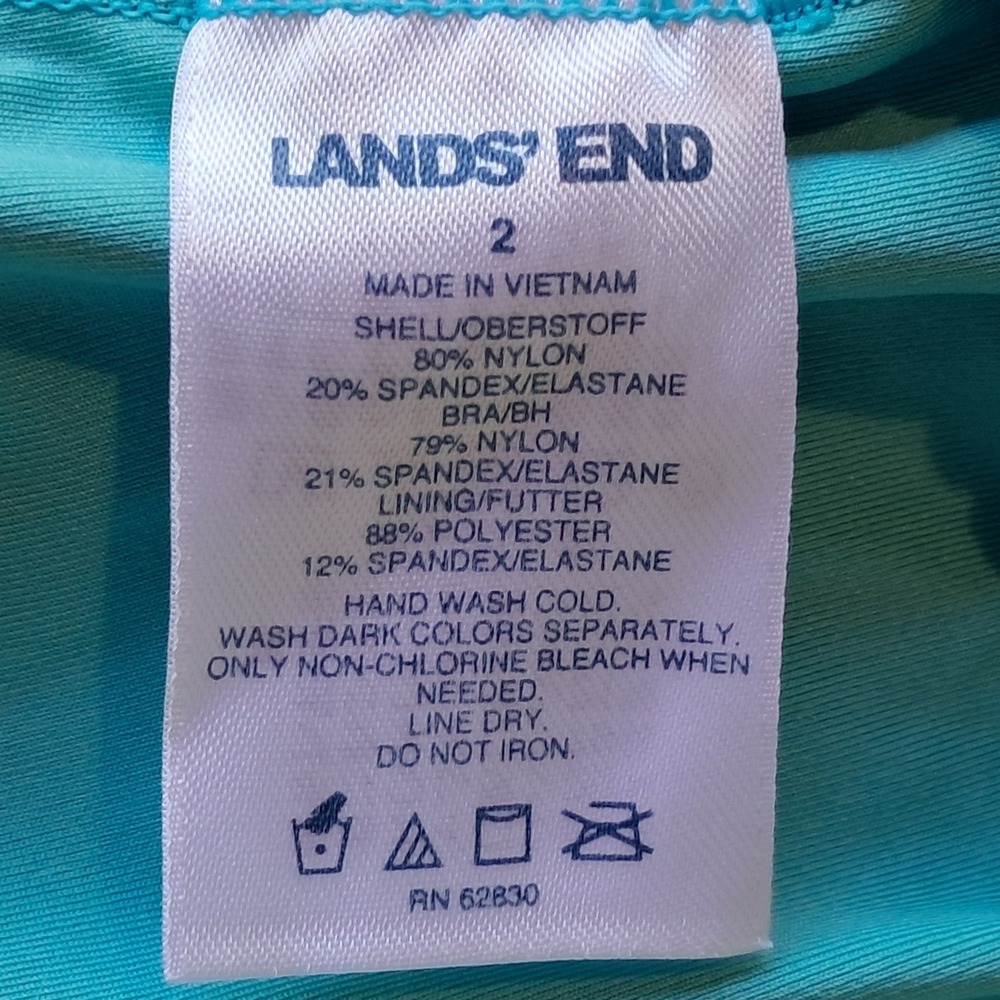Lands End Tummy Control Ruched Tankini Swim Top Size 2 Teal EUC - Picture 7 of 8